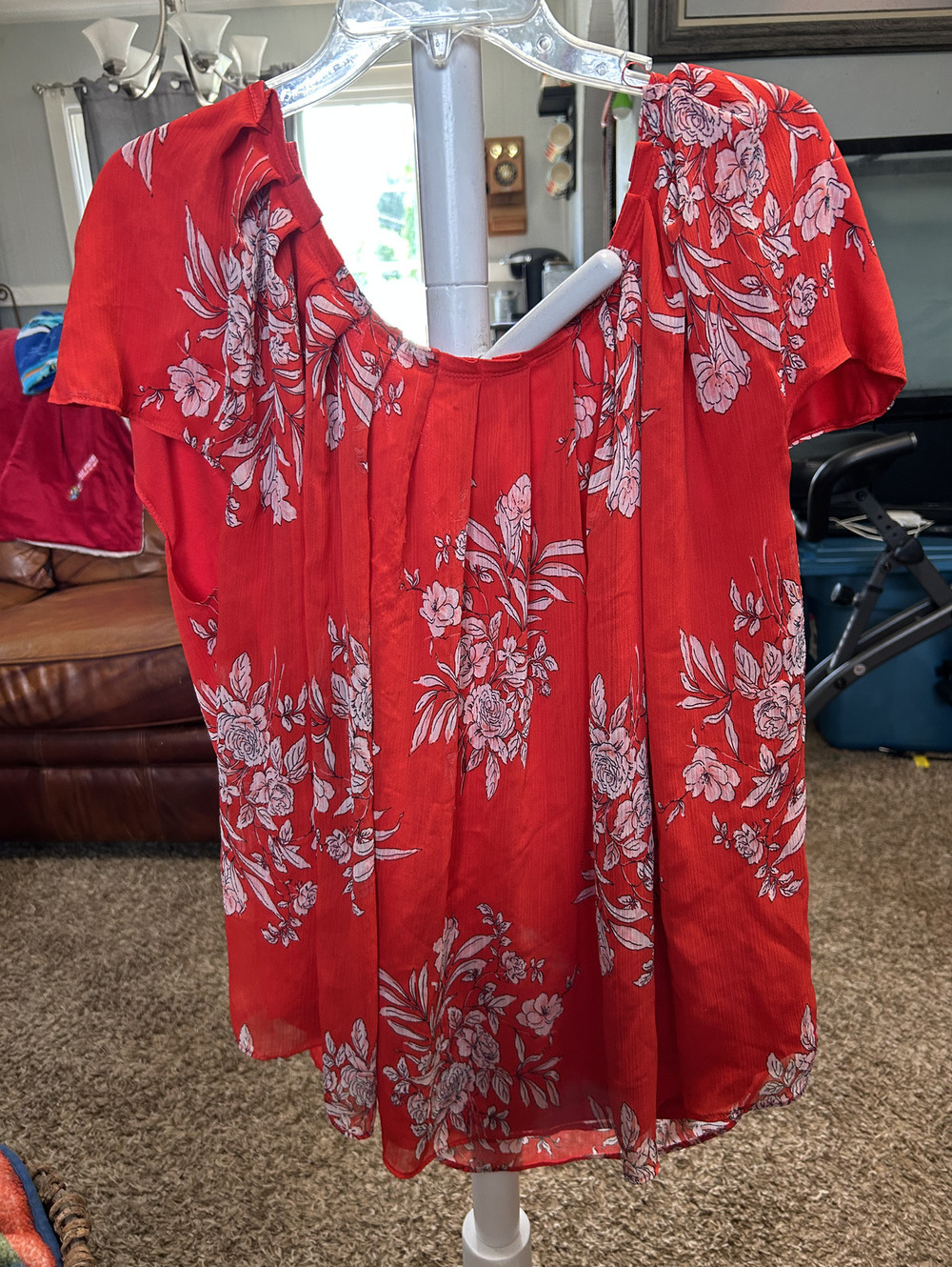 LC Lauren Conrad Red Floral Short Sleeve Blouse Size 3X